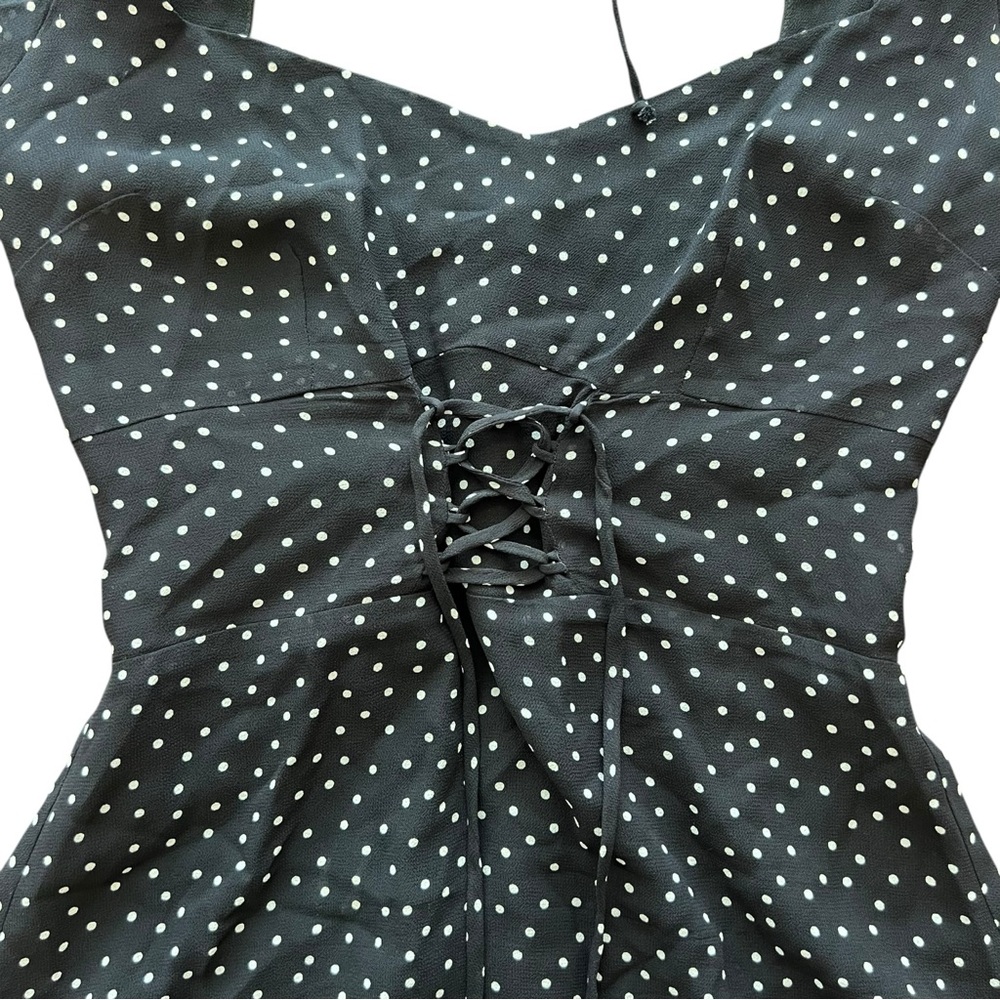 Reformation Bradshaw Mini Black White Polka Dot Dress - Picture 4 of 8